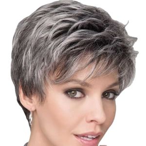 Perucas sintéticas curtas perucas sintéticas com franja moda feminina corte pixie fofo loiro ombre perucas de festa natural como cabelo real peruca mamãe 240328 240327