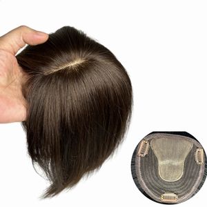 Spetsbasen Human Hair Toppers för kvinnor med Bangs Natural Realistic Scalp Toupee Clip on Hairpiece Hair Topper för hårvolym 240314