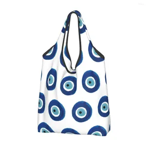 Storage Bags Custom Watercolor Evil Eye Nazar Painting Shopping Women Portable Big Capacity Grocery Hamsa Lucky Charm Tote Shopper