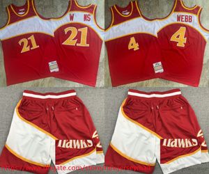 Klassische Retro-Authentische Stickerei 1986-87 Basketball 4 SpudWebb Trikot Vintage Rot 21Dominique Trikots Echt genäht Atmungsaktiv Sport Hohe Qualität