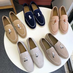 Dress shoe LP Designers men Shoes for Womens Loafers Top Quality Cashmere Leather Tassels High Elastic Beef Tendon Bottom Casual Flat Heel Soft Sole Dress Shoe Black