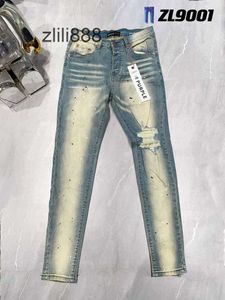 Jeans Herren Lila Jeans Damen Hose Lila ksubi Jeans High Street Lila Retro Farbfleck Slim Feet Micro Elastic Jeans Hip-Hop Reißverschlussloch