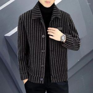 Men's Jackets Letter Label Loose Black Striped Tooling Style Clothing Metal Single Breasted Thick Turn-down Collar Handsome Man Coats Short