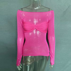 T-shirt da donna di design 2024 T-shirt da donna con prospettiva leggera primaverile ed estiva Top T-shirt da donna alla moda casual sexy in mesh crop topEKTE