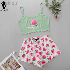 Sexig pyjamas pyjamas Set Watermelon Print Summer Suit Sexig underkläder Pajamas Set Round Neck Breattable Tank Shorts Homewear 24318