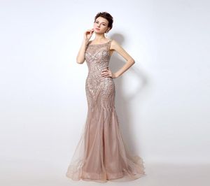 Real Image Dubai Rode de Soiree Illusion Long Evening Dresses 2019 Ny lyxig kristallpärlad sjöjungfrun prom klänning Real PO för WOM7560929