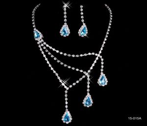 Cheap Bridal Charming Alloy Plated Blue Rhinestones Crystals Jewelry Necklace Set Wedding Bride Bridesmaid Prom Party 15015A1977684