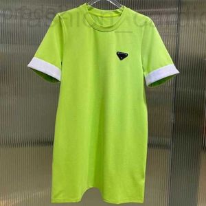 Базовые повседневные платья Дизайнерская летняя женская футболка 2022, треугольная этикетка, круглый вырез, короткий рукав, элегантная, PBKH 6GWM