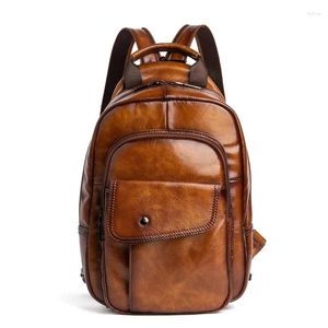 Rucksack Männer Kreuz Körper Schulter Brust Tasche Echt Rindsleder Retro Reise Designer Männlichen Echtes Leder Rucksack Schule Rucksack