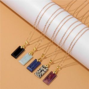 Pendant Necklaces 13x25mm Rectangle Slice Gold Color Adjustable Chain Women Necklace Amethysts Labradorite Jewelry Gift