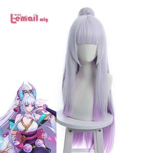 Synthetic Wigs L-email wig Synthetic Hair Spirit Blossom Syndra Cosplay Wigs LoL Cosplay Long Gradient Wig with Ponytail Heat Resistant Wig 240329