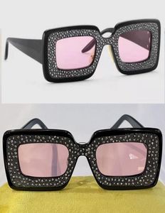 Womens luxury sunglasses G0974S fashion classic square plate crystal diamond decorative frame pinkyellow lens women shopping leis3432121