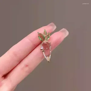 Brooches Mini Crystal Glass Radish Brooch Pink Cute Carrot Stone Small Pin Shirt Collar Anti Slip Coat Suit Sweater Corsage For Women