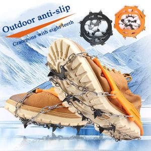 Pinça 1 par unissex 8 dentes antiderrapante garras de gelo ao ar livre neve escalada pinça picos sapato capa de aço inoxidável pinça de gelo para sapatos