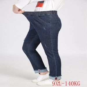 Jeans autunno NUOVI BRIME JEANS ELASTICA Elastica 5xl 7xl 8xl 9xl Ladies Ladies Elastic Waist Pantaloni tasca