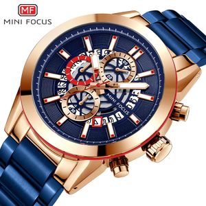 Mini Focus Brand Multifunktionell rörelse Kalender Night Light Waterproof Steel Strap Men's Watch 0285G