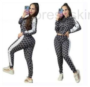 Fatos de treino feminino designer casual impressão manga longa duas peças sweatsuit r6rd