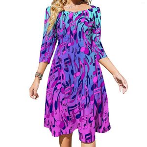 Vestidos casuais notas de música vestido mulheres rosa roxo estética bonito com arco primavera oversize vestido