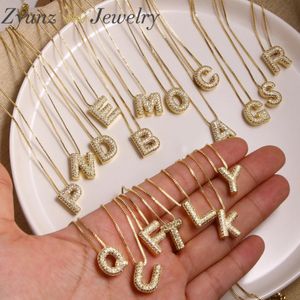 10pcs Crystal Zircon Initials Pendant Letter Name Necklace For Women Gold Color Chain Alphabet Charm Fashion Jewelry 240311