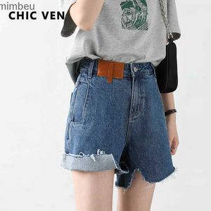 Women's Jeans CHIC VEN Womens Denim Shorts Retro Irregularly Cut Blue High-waisted Short Jeans for Women Streetwear Pants Ladies Summer 2022C24318