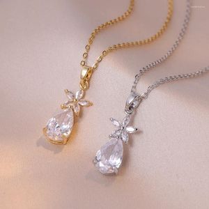 Pendant Necklaces Fashion Vintage Zircon Flower Drop for Women Classic Stainless Steel Jewelry Accessories Gifts Lover