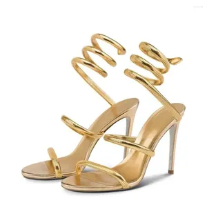 Dress Shoes Snake-Shaped Wrapped Ankle Stiletto Sandals Woman Summer 2024 Open Toe High Heels Wedding Bridal Fashion Luxury Pumps