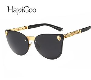 Hapigoo vintage gotiska män Rimless Cat Eye Solglasögon Kvinnor Skull Frame Designer Mirror Steampunk Sun Glasögon för Female2462522