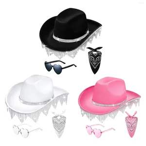 Berets Western Borlas Chapéu de Cowboy Proteção Solar com Bandana Óculos de Sol Mulheres Homens Elegantes Versáteis Sunhat para Adereços Role Play