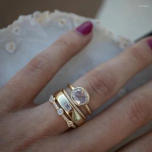 Pierścionki ślubne luksus cyrkon czteroczęściowy zestaw pierścionkowy moda złota kolor ślubny obiecuje miłość Engaent