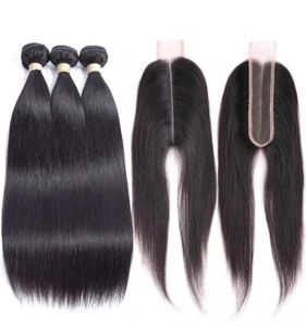 Brazilian Virgin Hair Straight 3 Bundles With Closure Middle Part Kim K 2x6inch 100 Human Hair with closure63434973629553