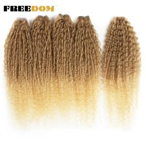 Weave FREEDOM Synthetische Afro-verworrene lockige Haarbündel, 61 cm, Ombre-Blond, Rot, Farbe, 5 Stück/Packung, synthetische Haarwebart-Bündel