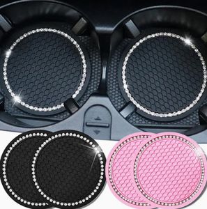 Universal Bling Car Cup Holder Coasters - Silikon utan glidning med glittrande strassdesign, svarta rosa alternativ