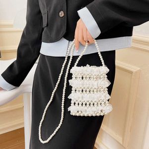 Shoulder Bags White Pearl Lace Princess Fairy Water Bucket Bag for Women s 2024 New Popular High End Crossbody Cloud 240318