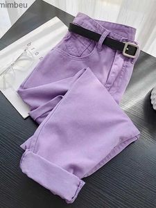 Calças de brim femininas all-match roxo denim calças clássico cintura alta bolso botão streetwear harem jeans mulher moda coreana solta calças femininas c24318