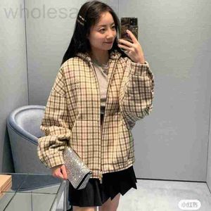 Women's Jackets designer Mi24 early spring new college style micro label wool hooded patchwork zipper plaid jacket 0ZBU