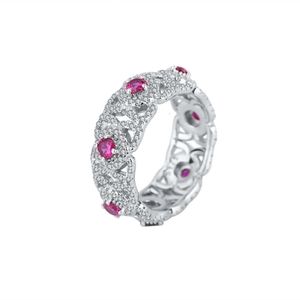 Zoca SterlingSier Creat Ruby Diamond Suger Tower Rings with Light Red Corundum Stone Women Fine Jewelry