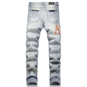 2023 Winter Cotton Pants Denim Bullet Regular Casual Mid Waist Blue Youth Men's Jeans Trend