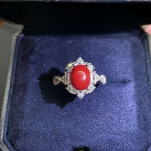 Coral natural ins cheio de diamantes conjunto com partículas grandes de luz estudantes do sexo feminino design avançado anel de abertura de sentido