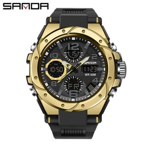 Sanda Trendy Relógio eletrônico masculino personalizado para esportes ao ar livre à prova d'água brilho multifuncional masculino e feminino relógio de estudante