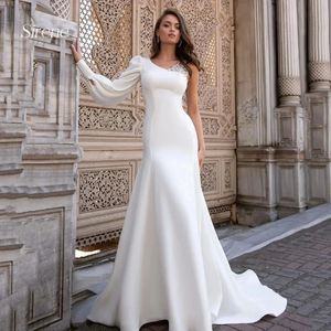 Embroidery Beading Elegant Stain Mermaid Wedding Dress One Shoulder Floor Length Bridal Gown Vestido De Novia Custom Made YD