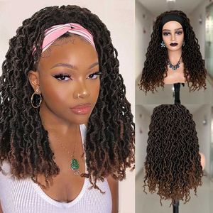 Syntetyczne peruki Dreadloki pałąk pudełko pudełko pudełko pudełko pudełko pudełko pudełko pudełko na czarne kobiety faux locs szydełkowe peruki włosy Ombre Brown Braided Twist Parging 240329