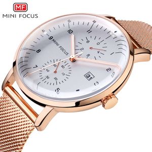 MINIFOCUS Marca Minimalista Relógio Masculino de Negócios Movimento Japonês Calendário Luz Noturna À Prova D 'Água Falso Dois Olhos 0052G