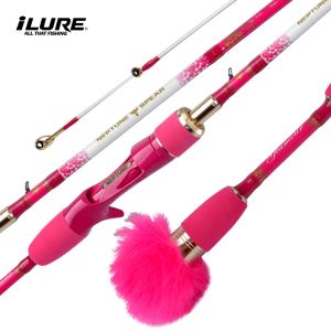 Rods Ilure Pink Fishing Rod 6''/6''6Travel Women Girls Birthday Gifts ML EVA Handle Spinning/Casting Fishing Rod Fishing Tackle