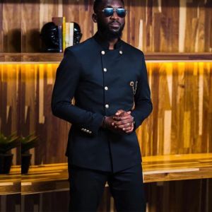 Suits African Fashion Suits for Mens with Stand Collar Custom Made Wedding Prom Clothes 2 Piece Slim Fit Groom Tuxedos 2023 Style