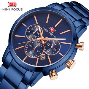 MINI FOCUS Business Multifuncional À Prova D 'Água Quartz Night Glow Steel Banda Relógio Masculino 0294G