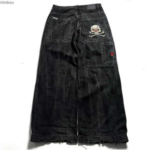 Calças de brim femininas y2k vintage jeans novo harajuku hip hop retro crânio bordado baggy jeans calças jeans das mulheres dos homens gótico cintura alta calças largas c24318