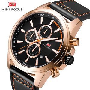 MINI FOCUS Brand Multifunctional Business Men's Watch Calendar Night Light Waterproof Leather Strap 0129G