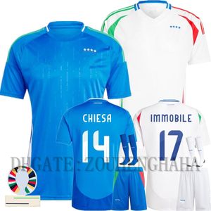 Italys Soccer Jersey 2024 Euro Cup Italia Camisetas Kids Kit Full Set Italian National Team Home Away Player Version Football Shirt Chiesa Barella Verratti Jorginho