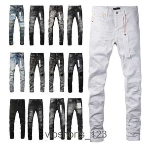 Rasgado Marca Roxo Preto com Mulher Etiqueta Branca para Angustiado Slim Fit Lavado Destruído Buraco Calças Jeans Preto Calças Mens Designer Stack Jeans Homem ZKGUPurpl