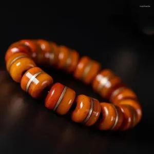 Pulseira masculina e feminina de osso de iaque com incrustações tibetanas de círculo único